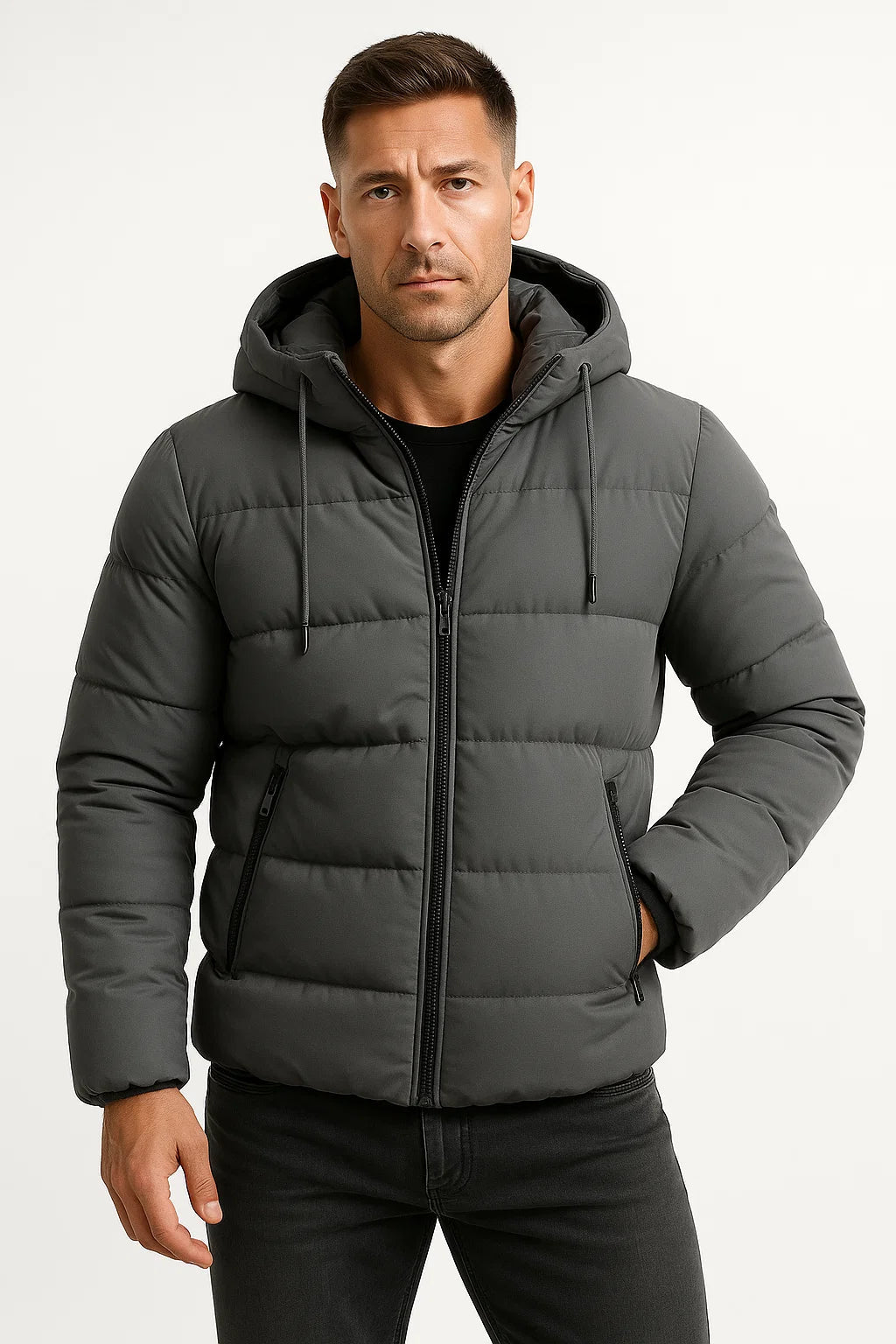 Mens Puffer Jacket Insulated Cotton Blend Hooded - BritishMode