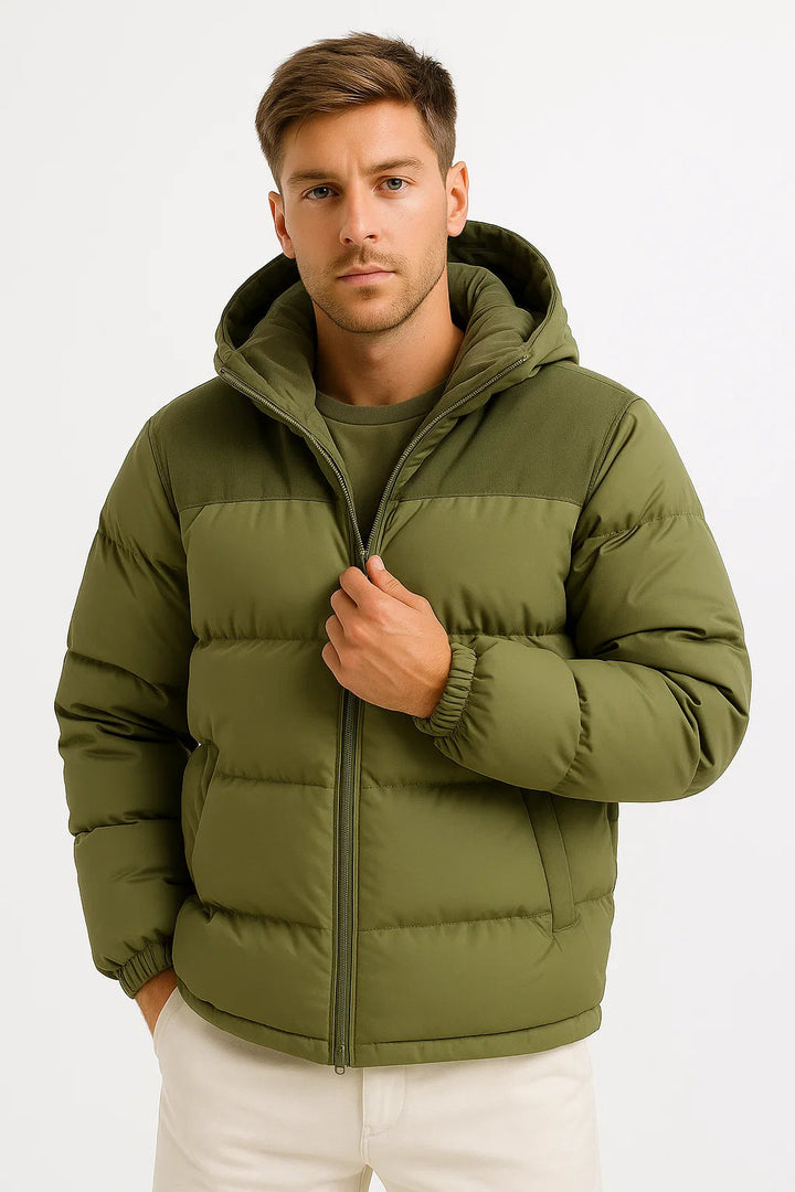 Mens Quilted Puffer Jacket Hooded Insulated Fit