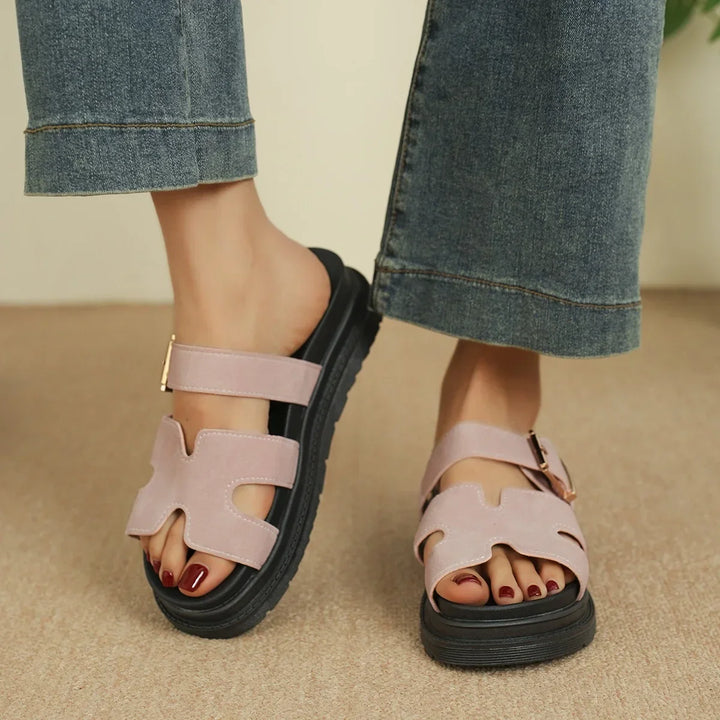Womens Buckle Sandals Sporty Thick Sole Slides