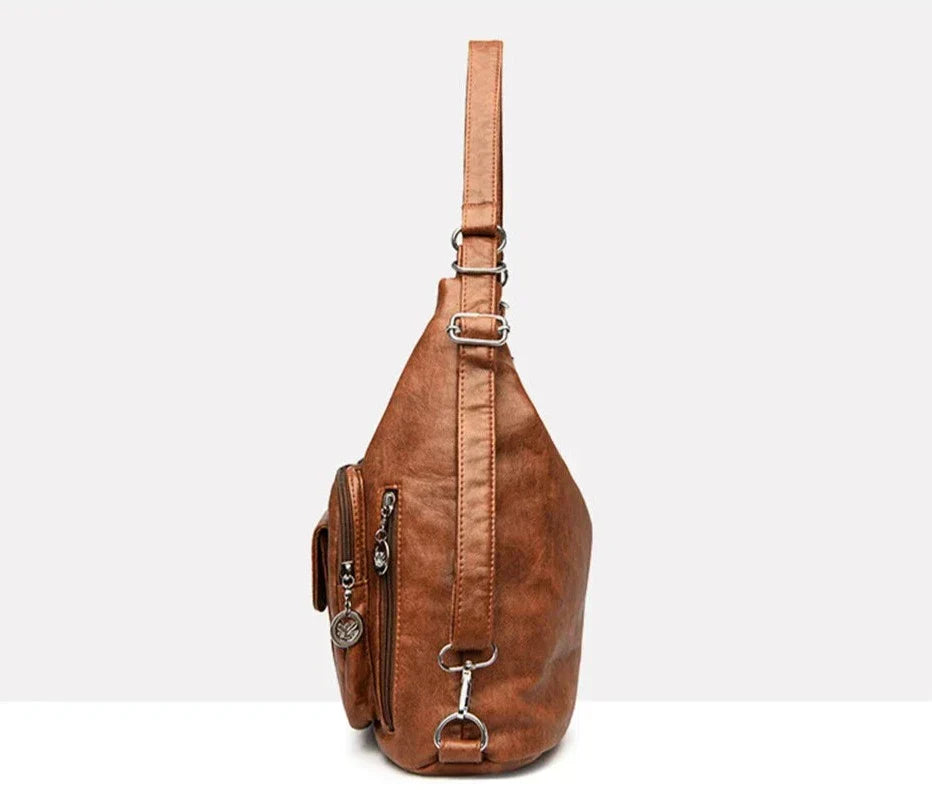 Womens Leather Handbag Multiple Pocket Design