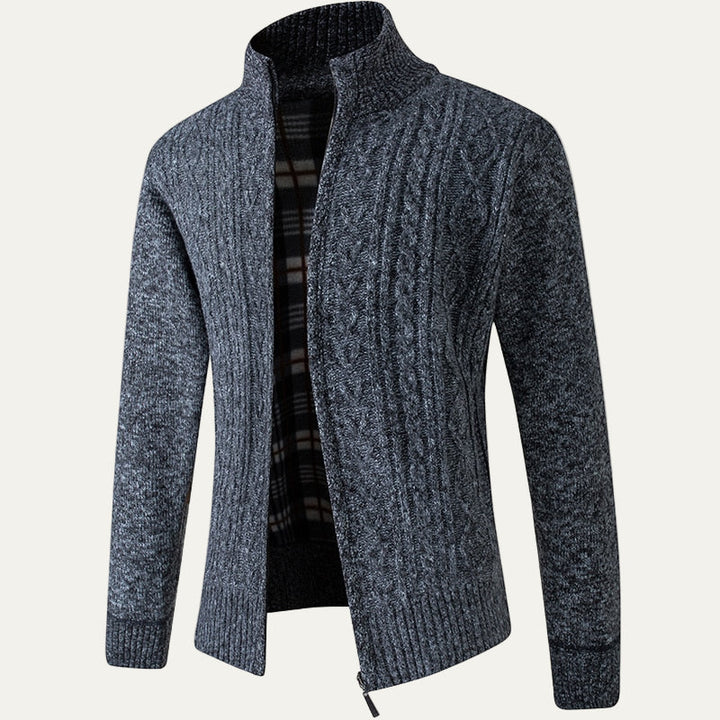 Mens Ribbed Zip Cardigan Sweater Funnel Collar