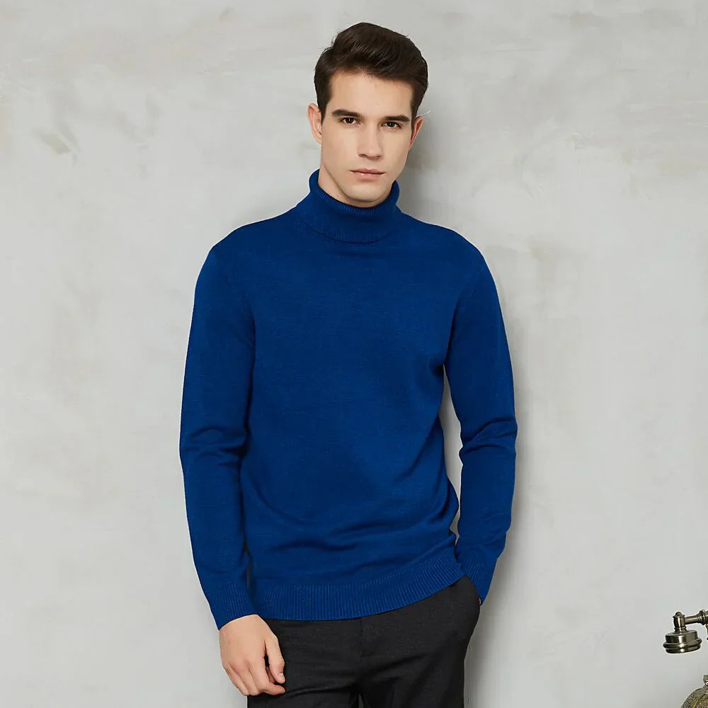 Mens Ribbed Turtleneck Knit Sweater Slim Fit