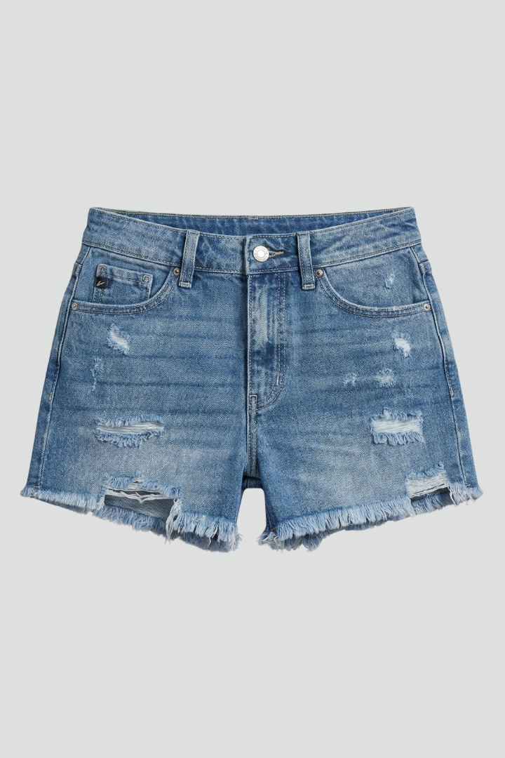 Womens High-Waisted Denim Shorts Distressed Raw Hem - BritishMode