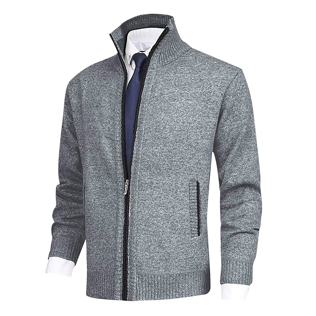 Womens Zip-Up Cardigan with Stand Collar Ribbed Hem