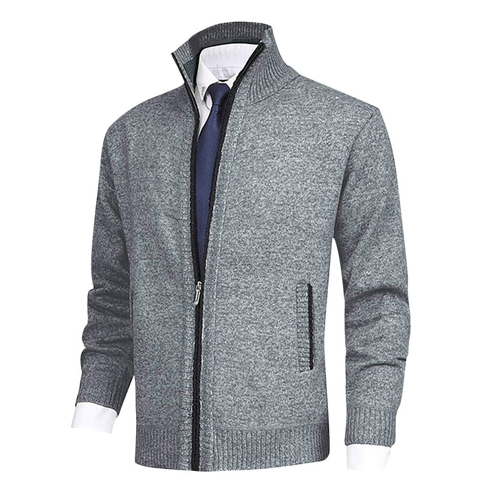 Womens Zip-Up Cardigan with Stand Collar Ribbed Hem