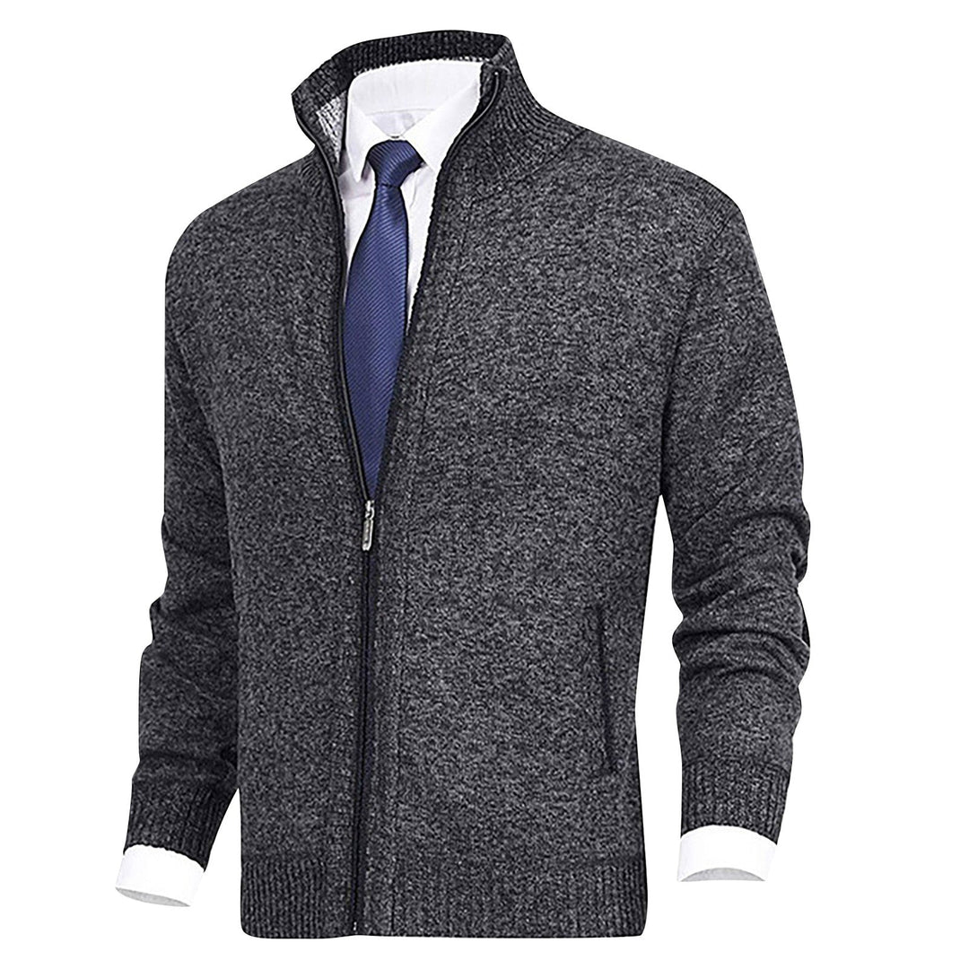Womens Zip-Up Cardigan with Stand Collar Ribbed Hem