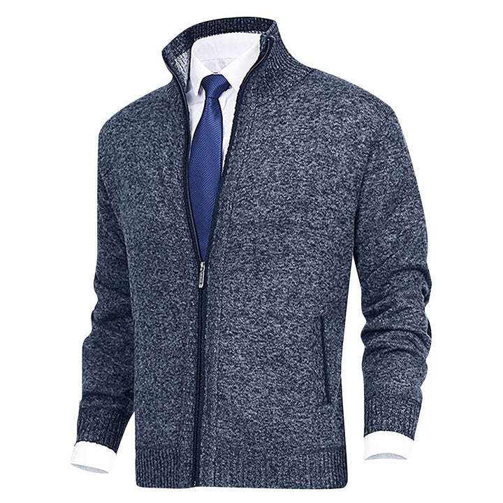 Womens Zip-Up Cardigan with Stand Collar Ribbed Hem