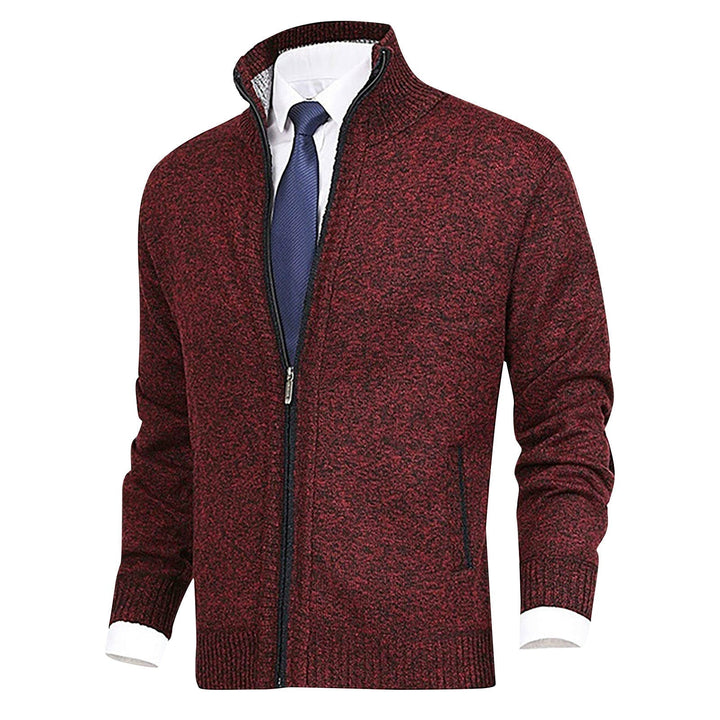 Womens Zip-Up Cardigan with Stand Collar Ribbed Hem