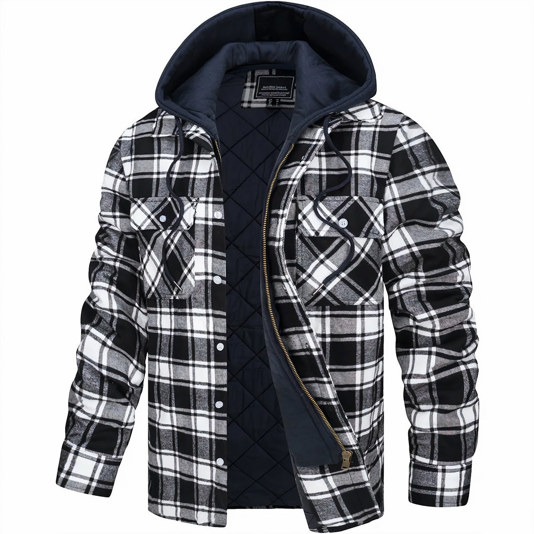 Unisex Quilted Hoodie Jacket Zip-Up Plaid Pattern