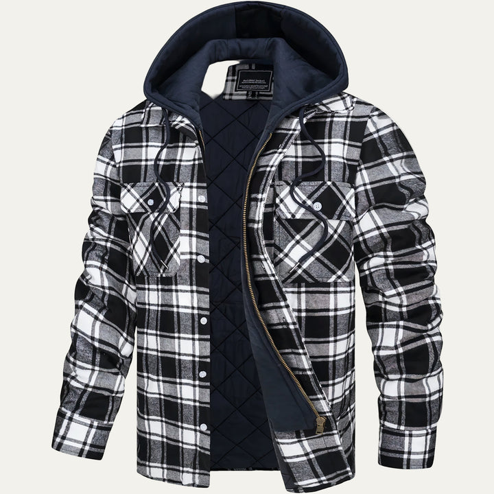 Mens Hooded Shacket Heavyweight Plaid Pattern