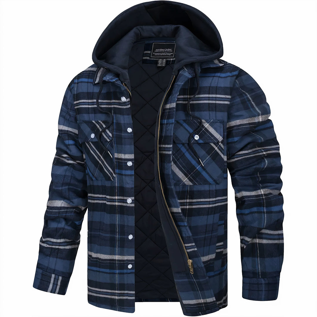 Unisex Quilted Hoodie Jacket Zip-Up Plaid Pattern