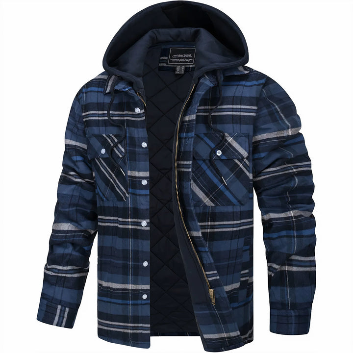 Unisex Quilted Hoodie Jacket Zip-Up Plaid Pattern