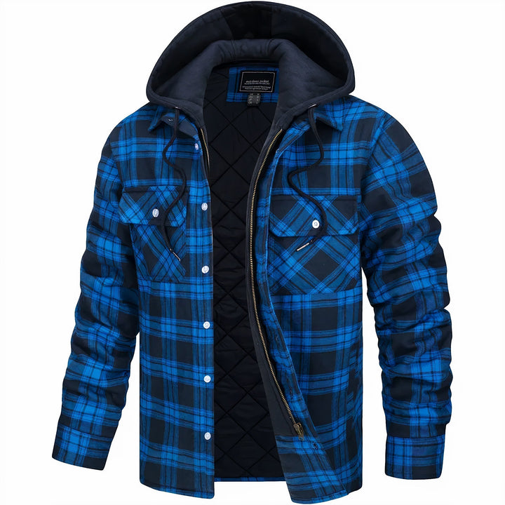 Unisex Quilted Hoodie Jacket Zip-Up Plaid Pattern