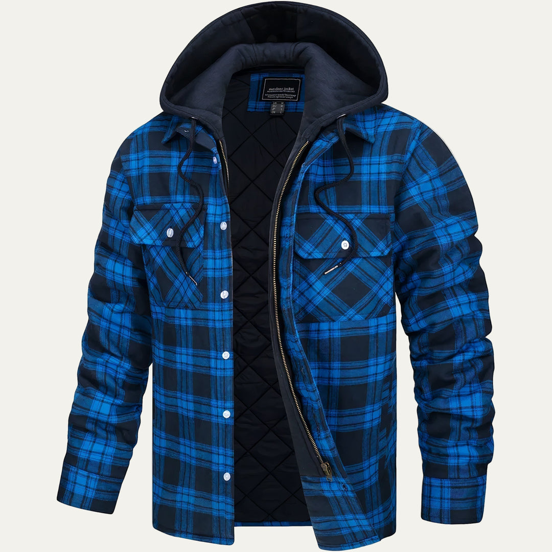 Mens Hooded Shacket Heavyweight Plaid Pattern