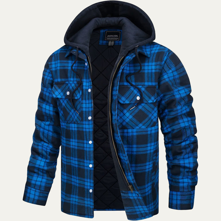 Mens Hooded Shacket Heavyweight Plaid Pattern