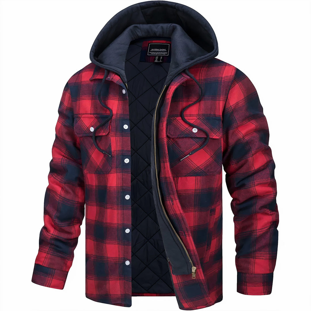 Unisex Quilted Hoodie Jacket Zip-Up Plaid Pattern
