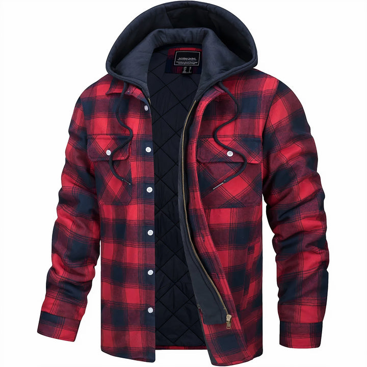 Unisex Quilted Hoodie Jacket Zip-Up Plaid Pattern