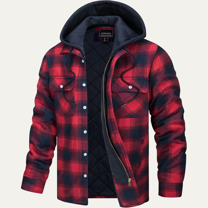 Mens Hooded Shacket Heavyweight Plaid Pattern