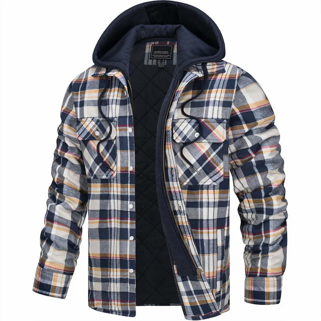 Unisex Quilted Hoodie Jacket Zip-Up Plaid Pattern