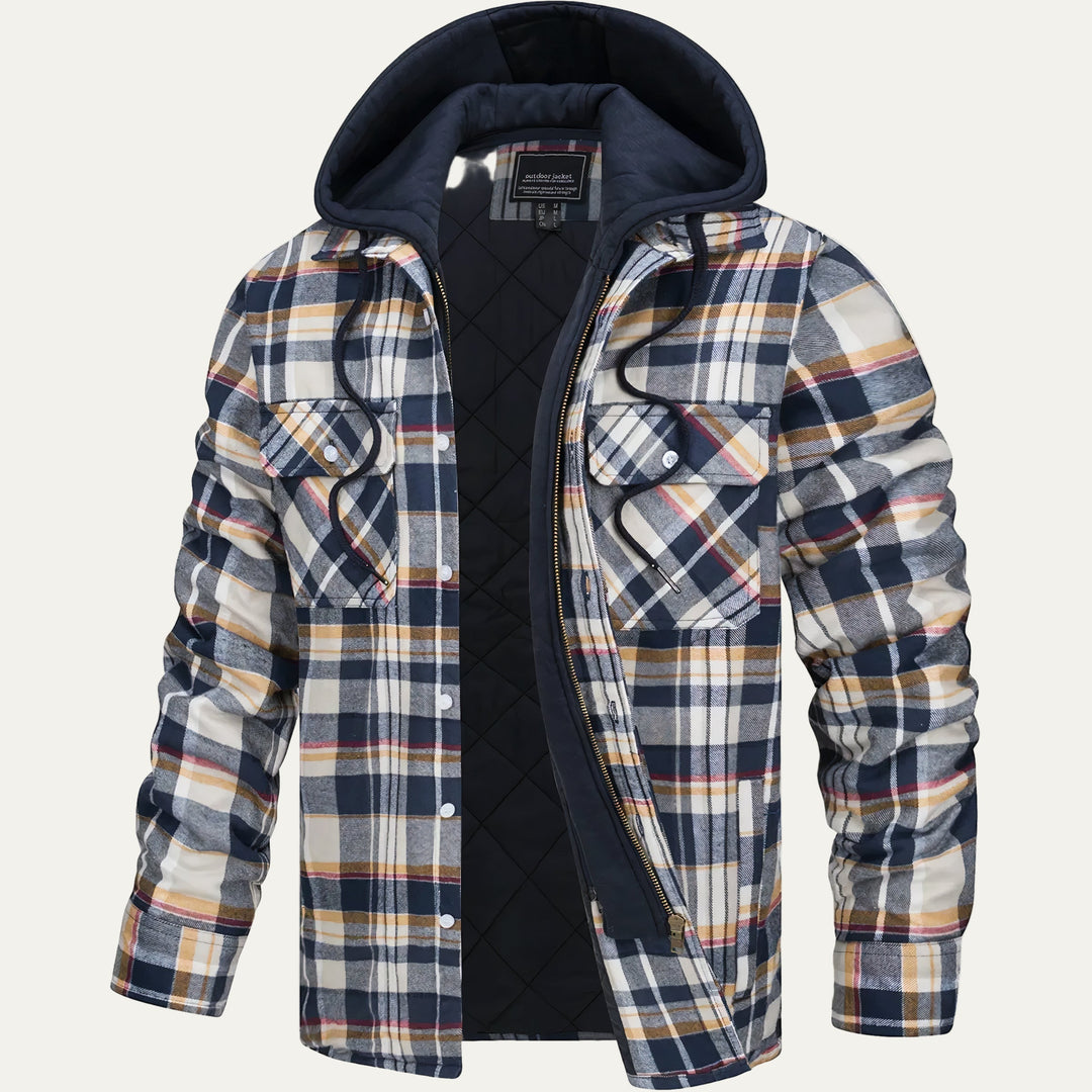 Mens Hooded Shacket Heavyweight Plaid Pattern