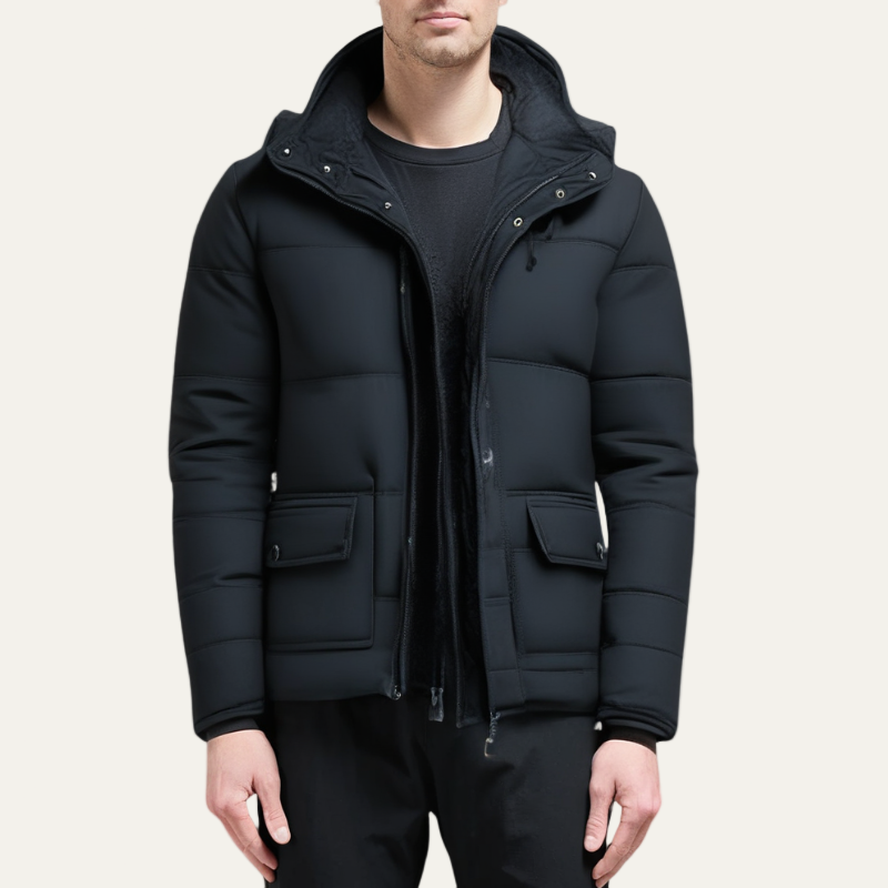 Mens Puffer Jacket with Padding Structured Fit Detachable Hood