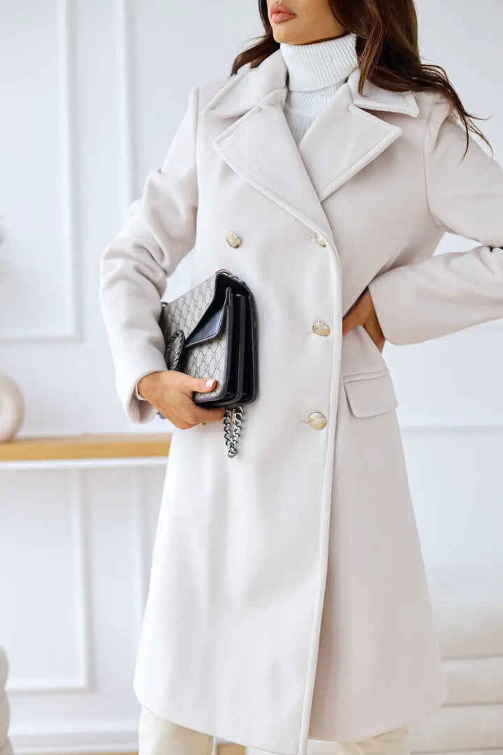 Womens Wool Double-Breasted Coat Comfortable Fit