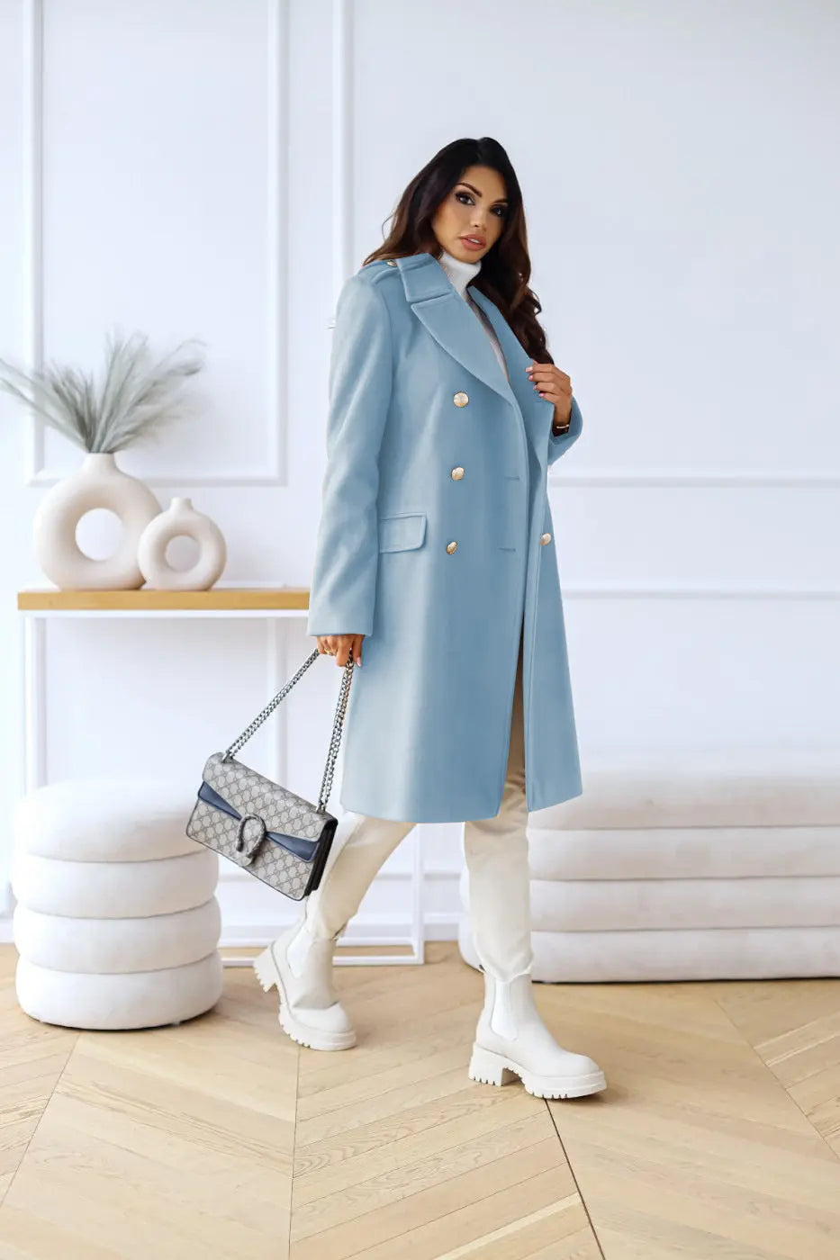 Womens Wool Double-Breasted Coat Comfortable Fit