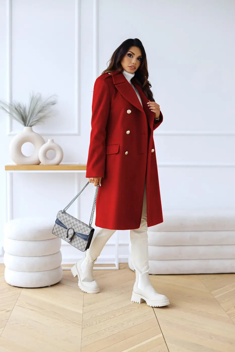 Womens Wool Double-Breasted Coat Comfortable Fit