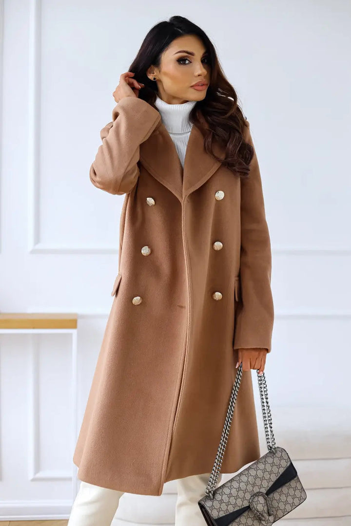 Womens Wool Double-Breasted Coat Comfortable Fit