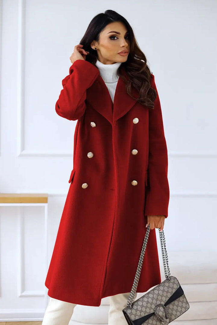 Womens Wool Double-Breasted Coat Comfortable Fit