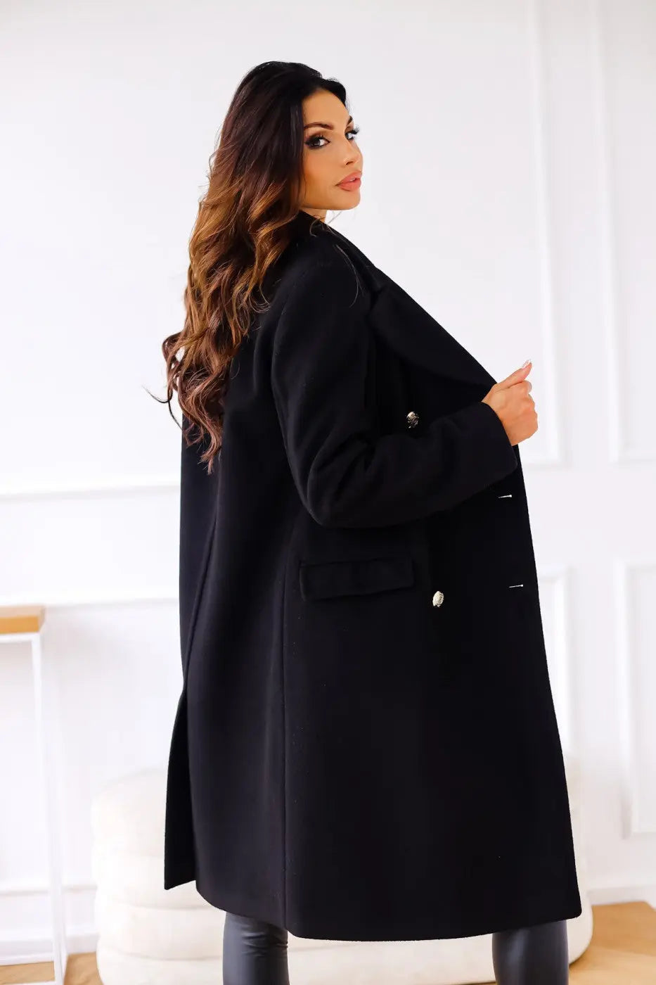Womens Wool Double-Breasted Coat Comfortable Fit