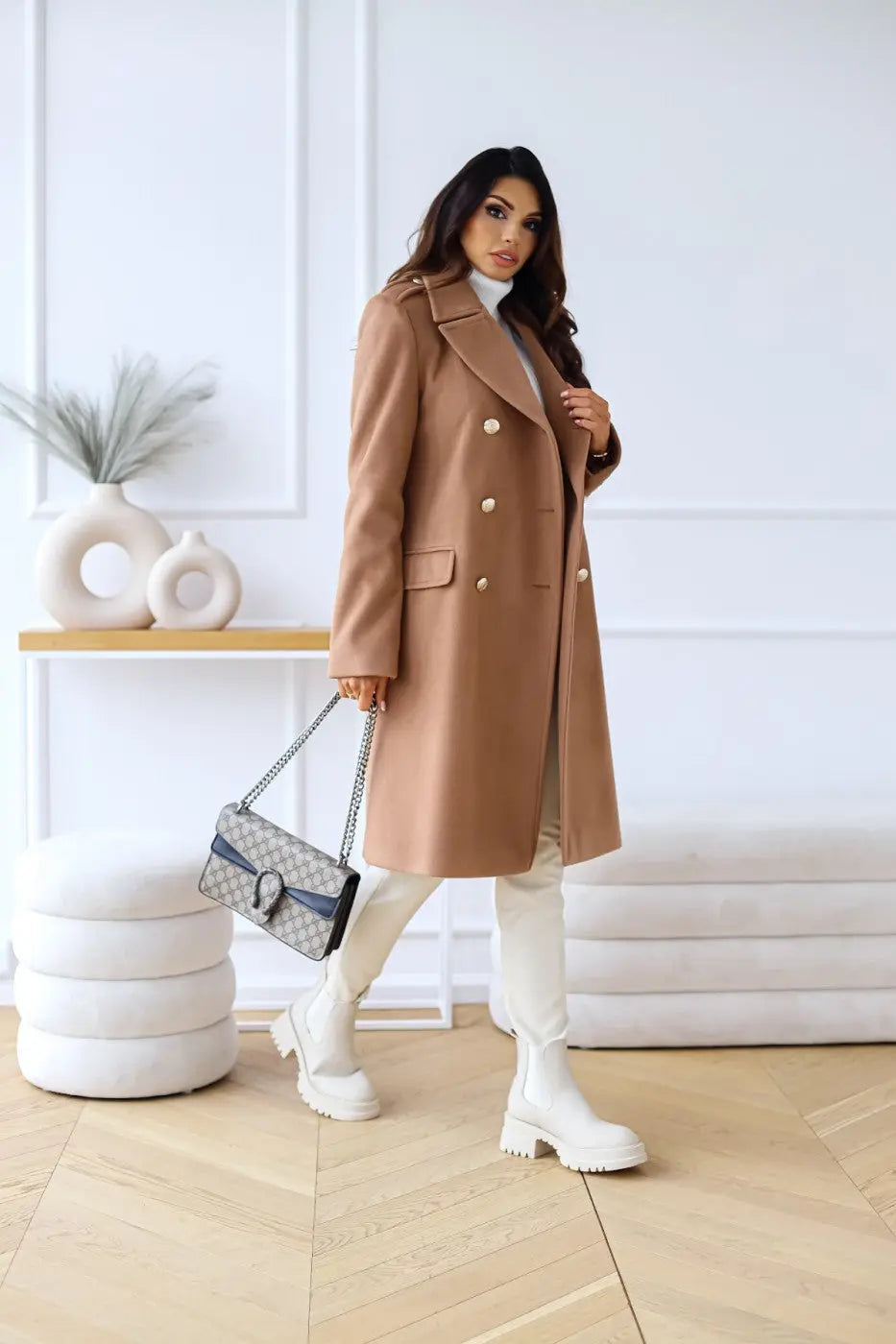 Womens Wool Double-Breasted Coat Comfortable Fit