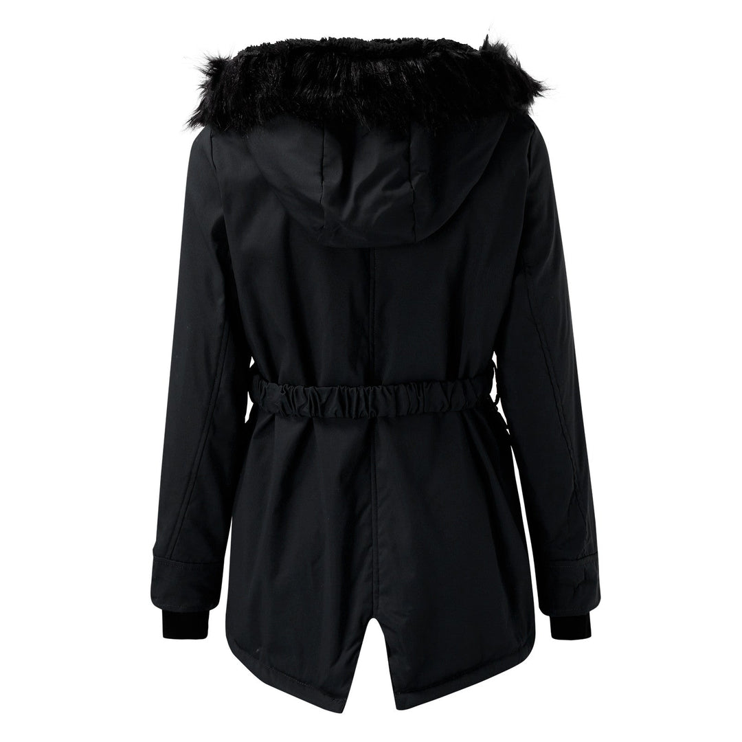 Womens Hooded Parka with Fur Trim Button Front