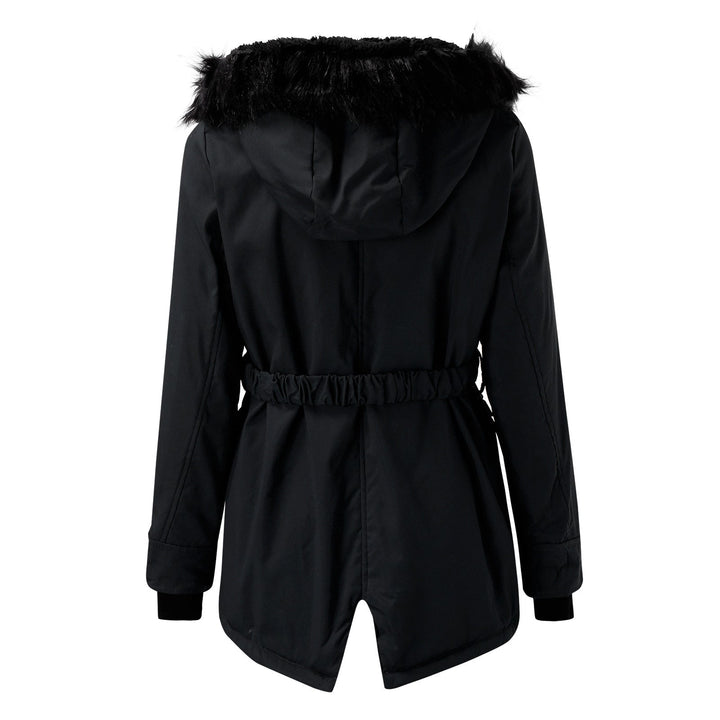 Womens Hooded Parka with Fur Trim Button Front