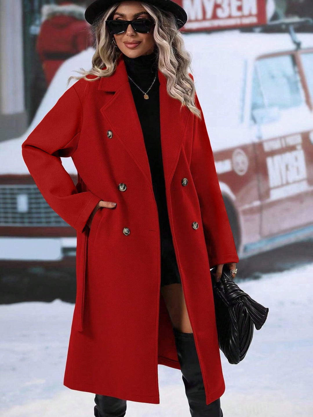 Womens Double Breasted Coat Classic Fit Wool Blend - BritishMode