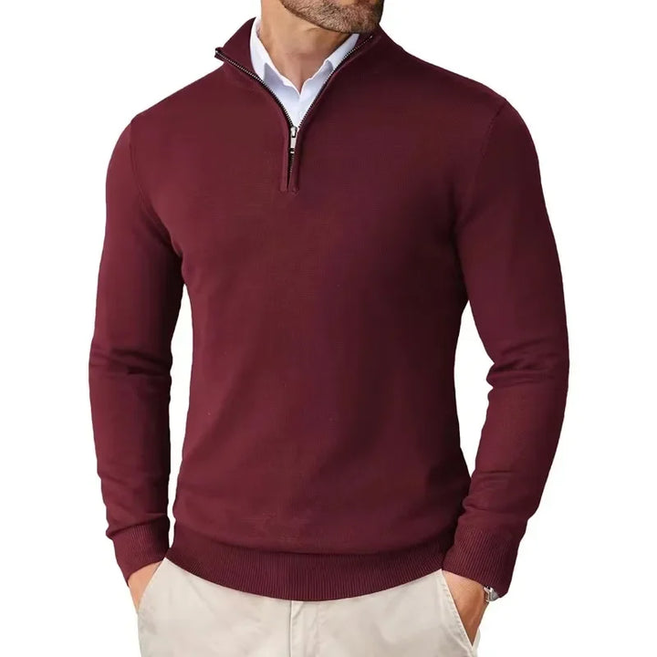 Mens Sweater Cotton Blend Zippered Collar