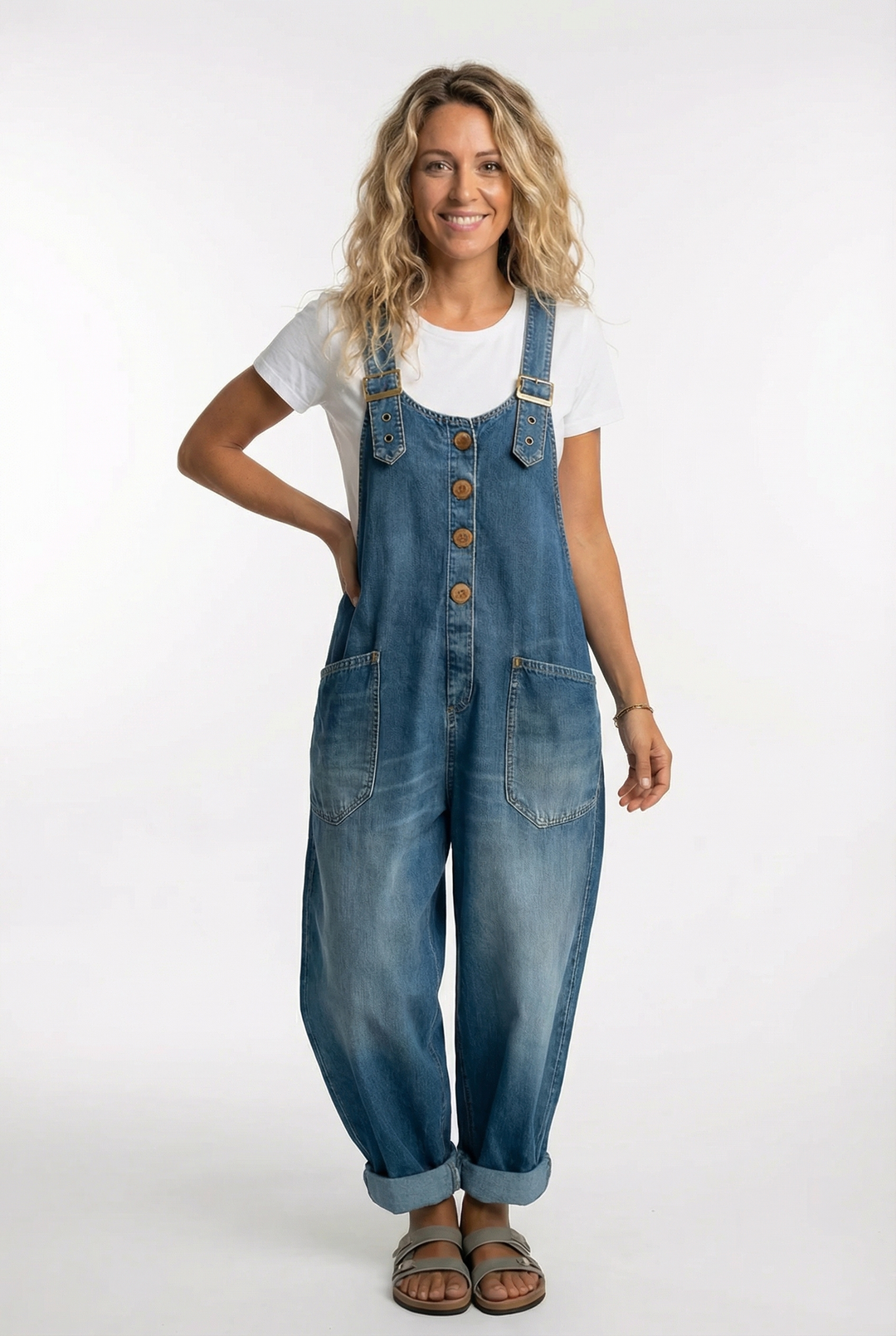 Womens Denim Overalls Wide Leg Adjustable Strap - BritishMode