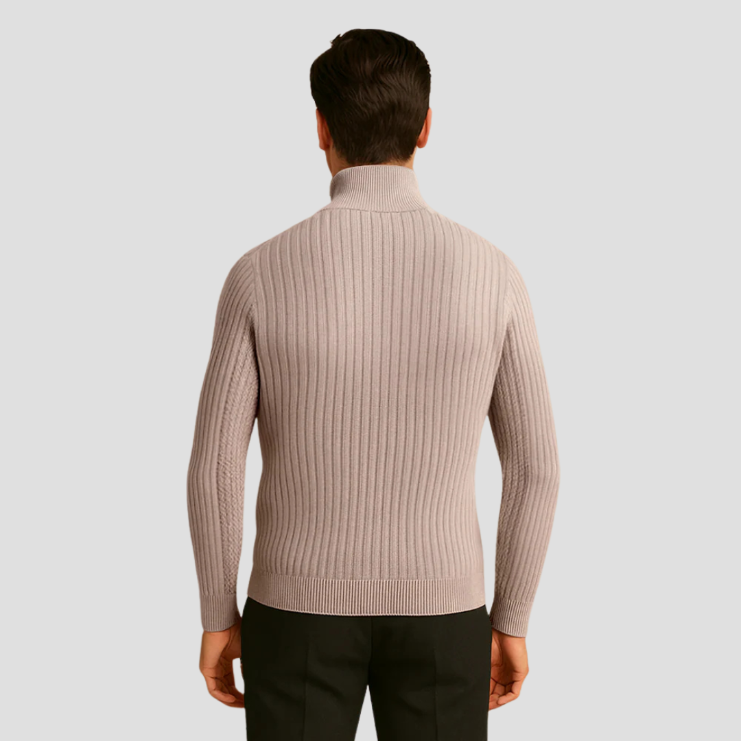 Mens Ribbed Sweater Mock Neck Button Front