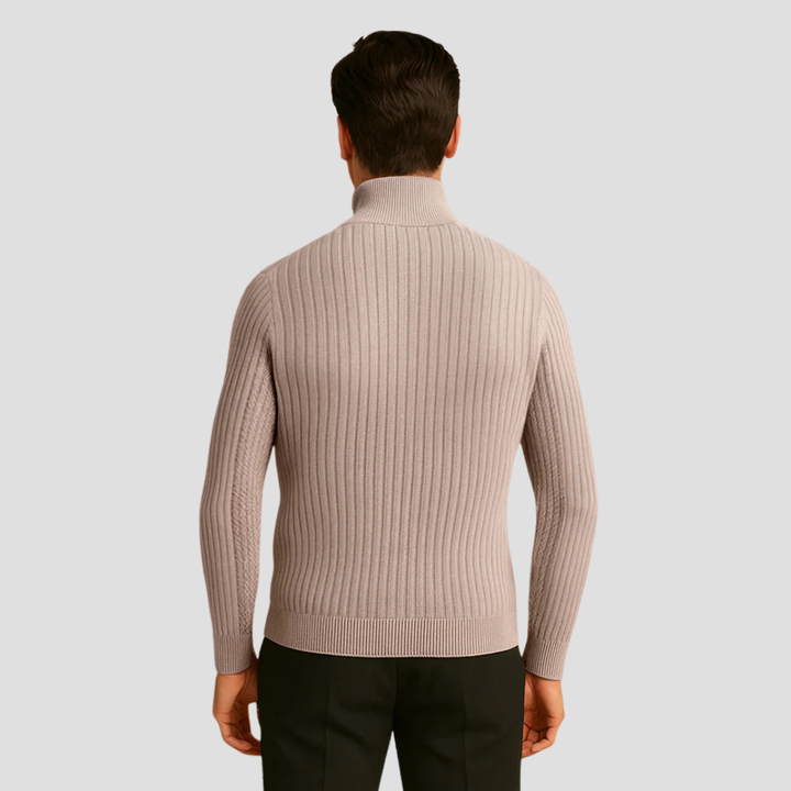 Mens Ribbed Sweater Mock Neck Button Front