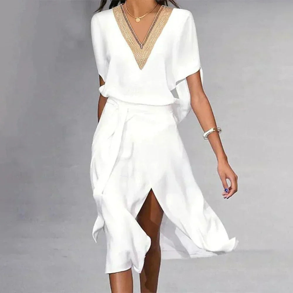 Womens V-Neck Dress Eco-Friendly Fabric Elegant Fit - BritishMode