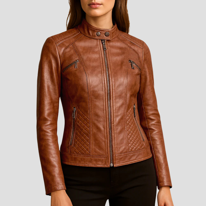 Womens Quilted Jacket Faux Leather Regular Fit - BritishMode