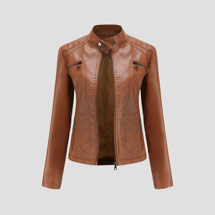 Womens Quilted Jacket Faux Leather Regular Fit