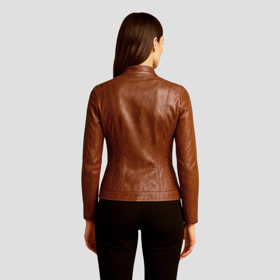Womens Quilted Jacket Faux Leather Regular Fit