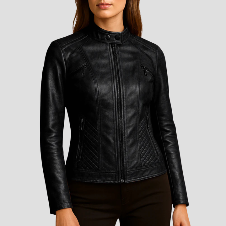 Womens Quilted Jacket Faux Leather Regular Fit