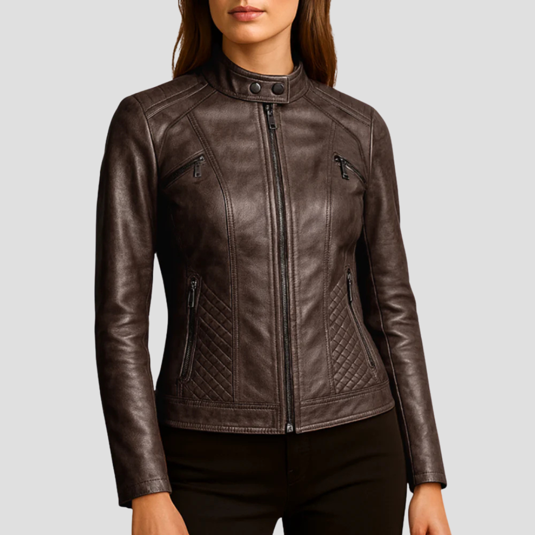 Womens Quilted Jacket Faux Leather Regular Fit