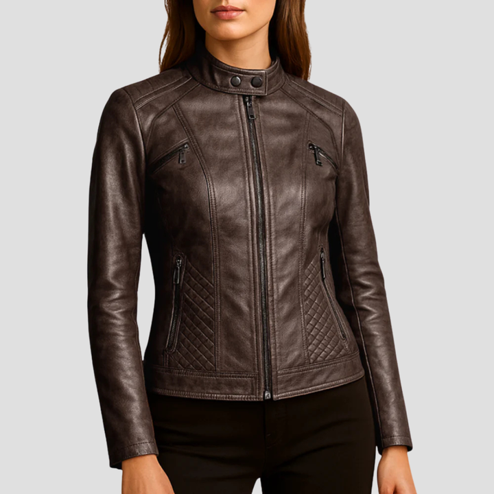 Womens Quilted Jacket Faux Leather Regular Fit