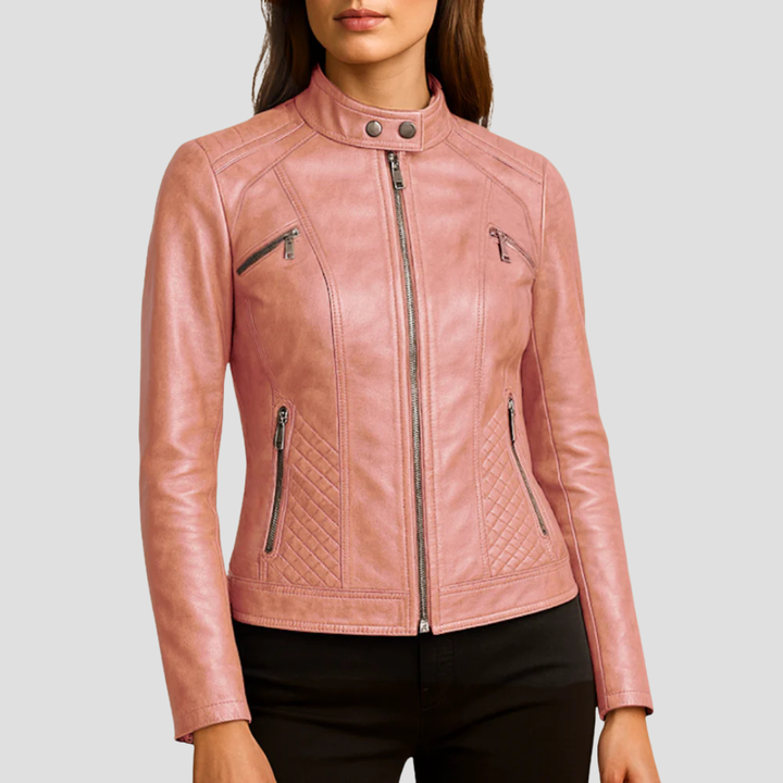 Womens Quilted Jacket Faux Leather Regular Fit