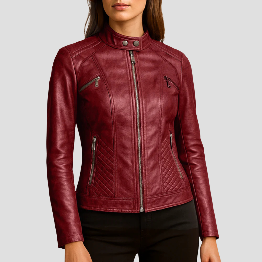 Womens Quilted Jacket Faux Leather Regular Fit