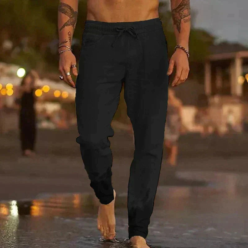 Mens Linen Trousers Lightweight Breathable Casual Fit - BritishMode