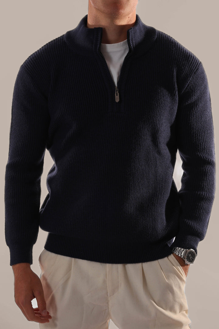 Mens Knitted Jumper with Half Zip Collar - BritishMode